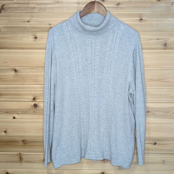Talbots Sweater Womens 3X Gray Turtleneck Cable Knit - Picture 1 of 7